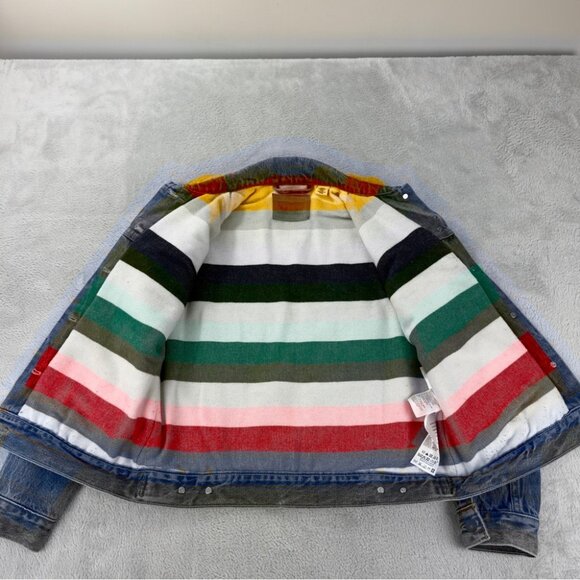 Levi's x Hudson's Bay Women's Sz S Reversible Blanket Lined Stripes Denim Jacket - Picture 1 of 15